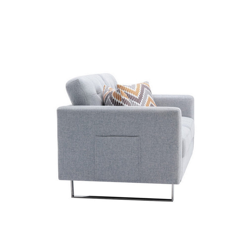 Benjara Caden 54 Inch Modern Loveseat with Side Pocket And 2 Pillows, Light Gray