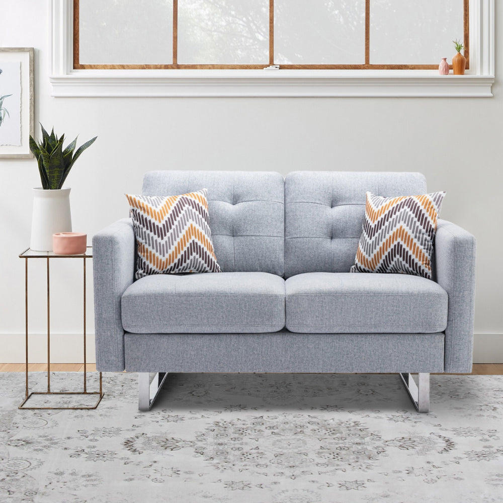 Benjara Caden 54 Inch Modern Loveseat with Side Pocket And 2 Pillows, Light Gray