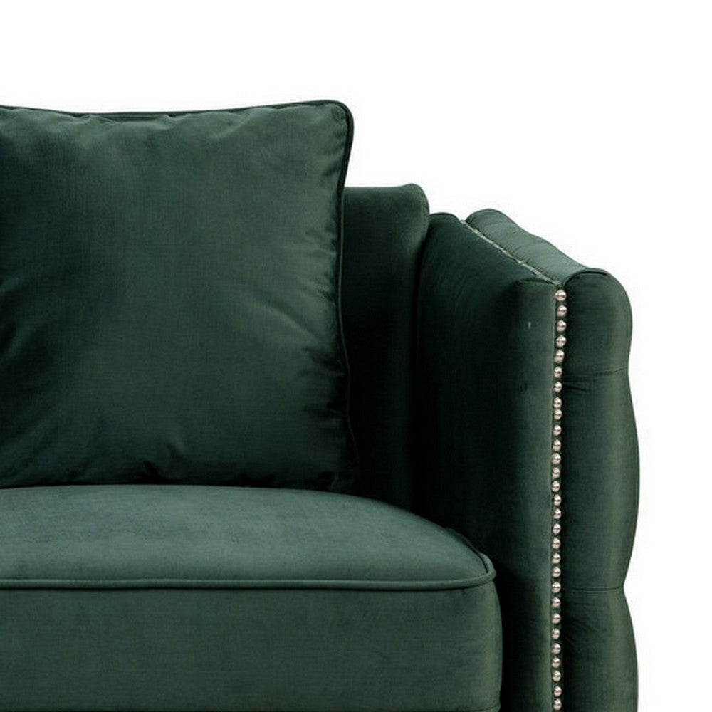 Benjara Zion 53 Inch Accent Loveseat, Nailhead Trim, Button Tufted, Green Velvet