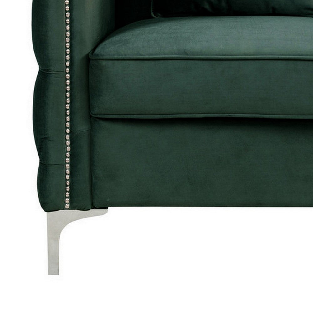 Benjara Zion 53 Inch Accent Loveseat, Nailhead Trim, Button Tufted, Green Velvet