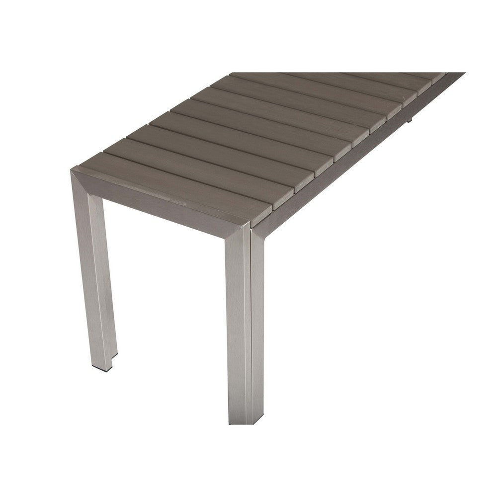 Benjara Theo 53 Inch Outdoor Bench, Gray Aluminum Frame, Plank Style Seat Surface