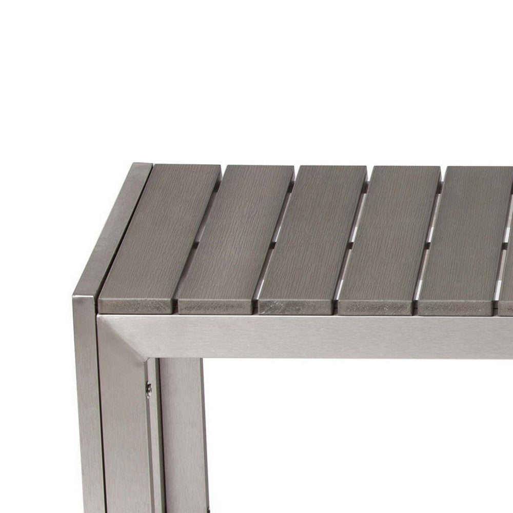 Benjara Theo 53 Inch Outdoor Bench, Gray Aluminum Frame, Plank Style Seat Surface