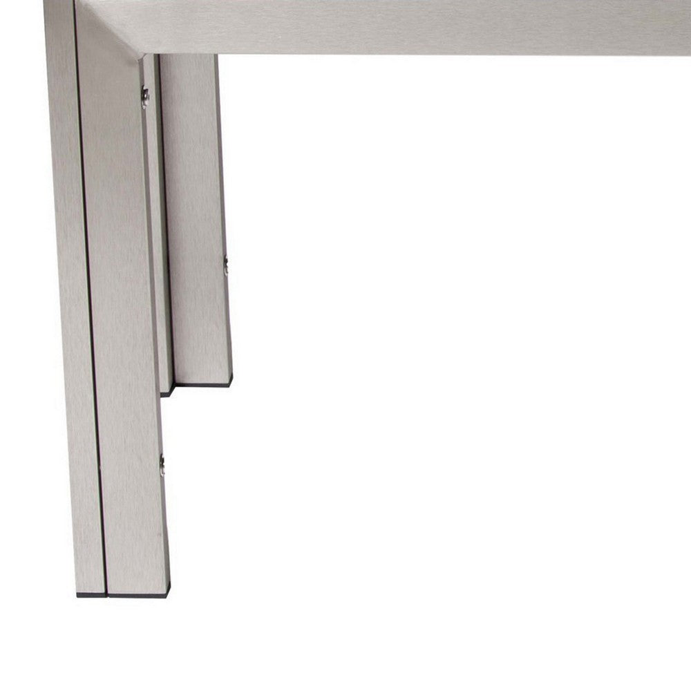 Benjara Theo 53 Inch Outdoor Bench, Gray Aluminum Frame, Plank Style Seat Surface