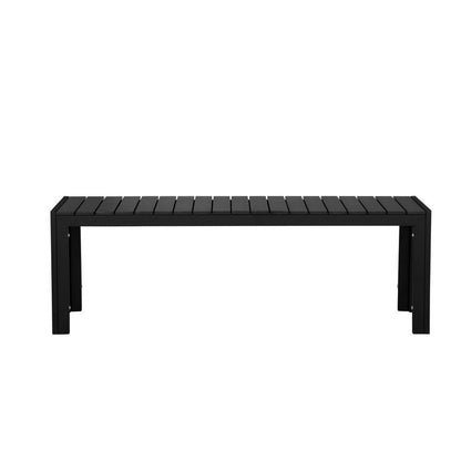 Benjara Theo 53 Inch Outdoor Bench, Black Aluminum Frame, Plank Style Seat Surface