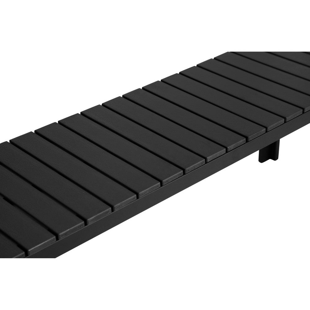 Benjara Theo 53 Inch Outdoor Bench, Black Aluminum Frame, Plank Style Seat Surface