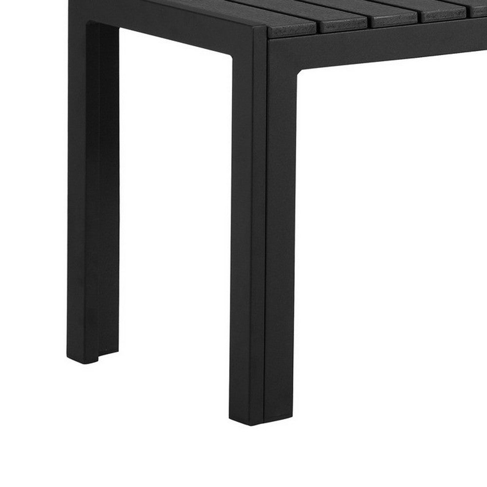 Benjara Theo 53 Inch Outdoor Bench, Black Aluminum Frame, Plank Style Seat Surface