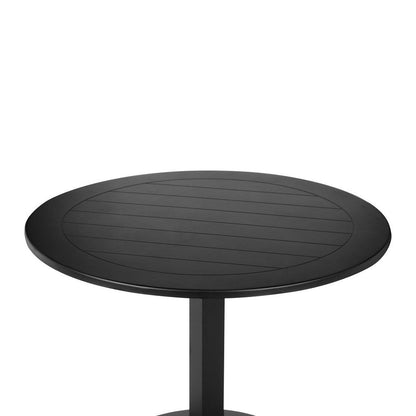 Benjara Keli 35 Inch Round Dining Table, Black Aluminum Frame, Foldable Design