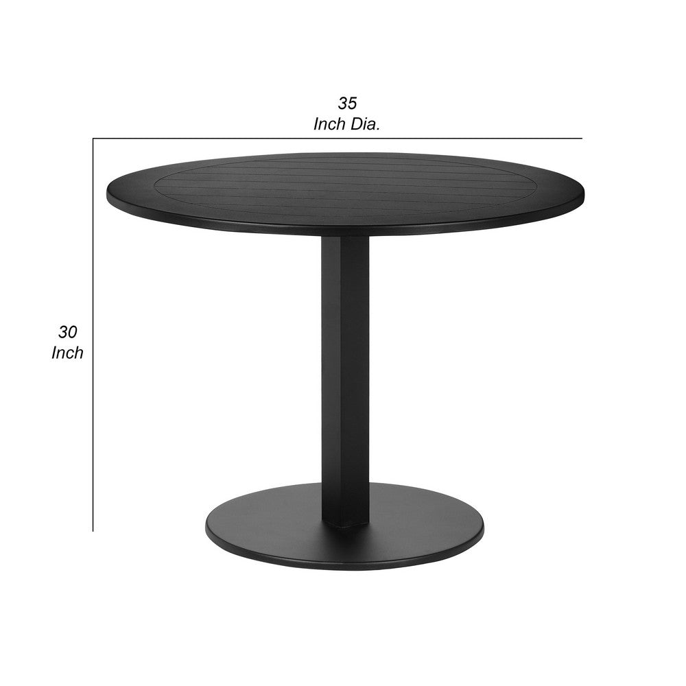 Benjara Keli 35 Inch Round Dining Table, Black Aluminum Frame, Foldable Design