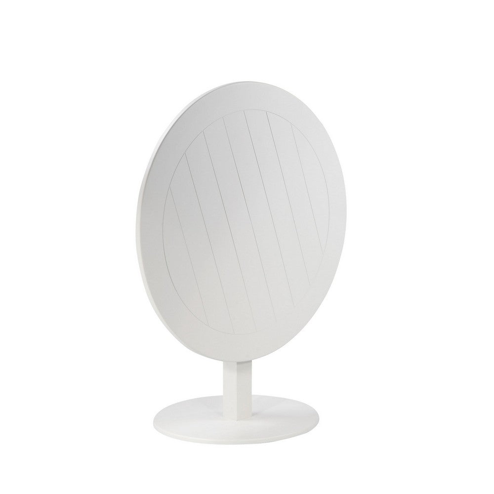 Benjara Keli 35 Inch Round Dining Table, White Aluminum Frame, Foldable Design