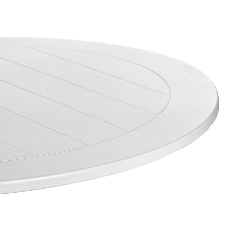 Benjara Keli 35 Inch Round Dining Table, White Aluminum Frame, Foldable Design