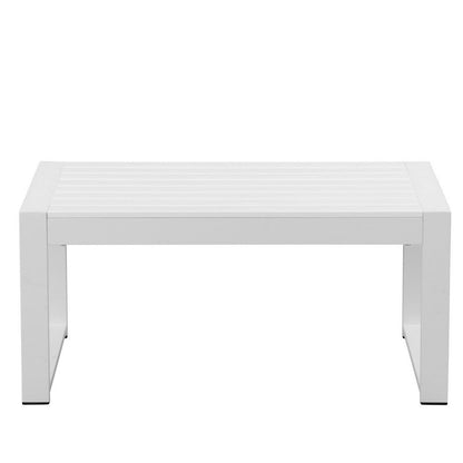 Benjara Lark 35 Inch Outdoor Coffee Table, White Aluminum Frame, Polyresin Top