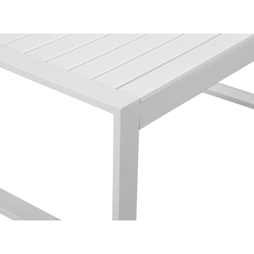 Benjara Lark 35 Inch Outdoor Coffee Table, White Aluminum Frame, Polyresin Top