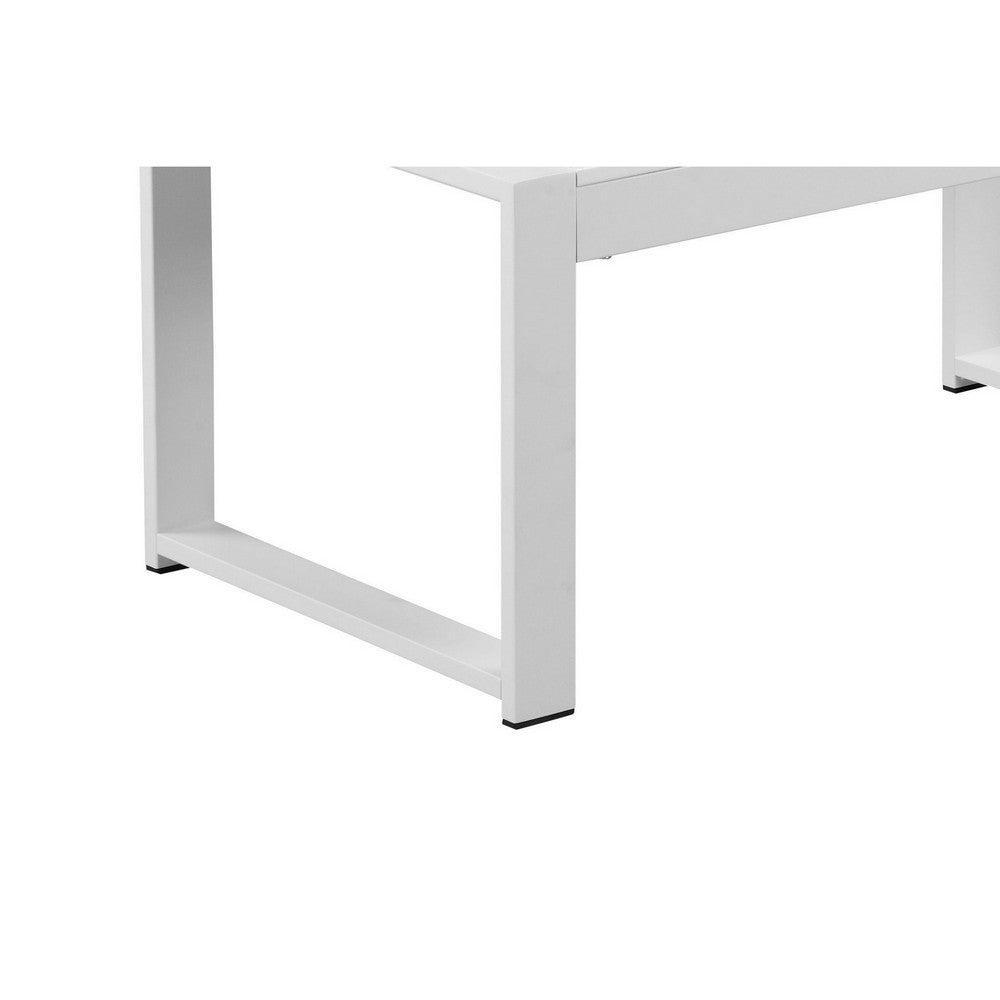 Benjara Lark 35 Inch Outdoor Coffee Table, White Aluminum Frame, Polyresin Top