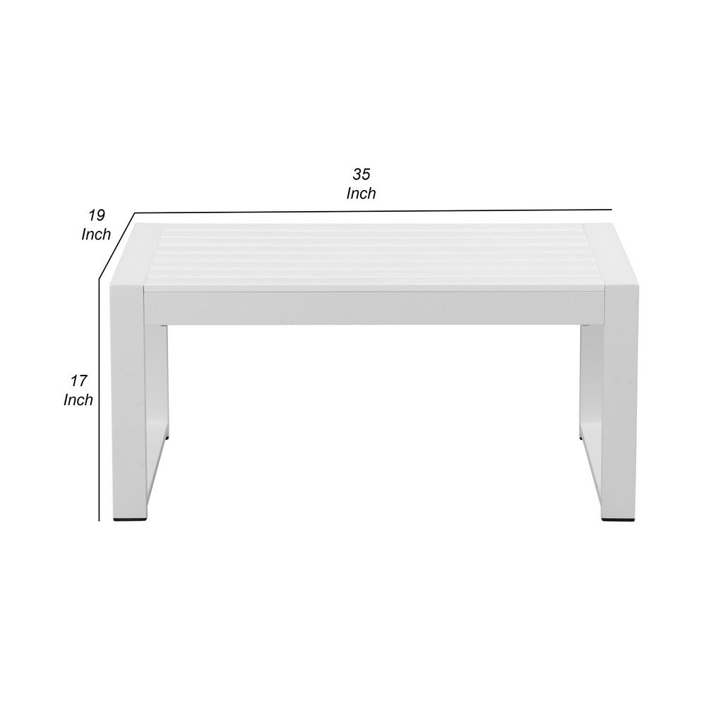 Benjara Lark 35 Inch Outdoor Coffee Table, White Aluminum Frame, Polyresin Top