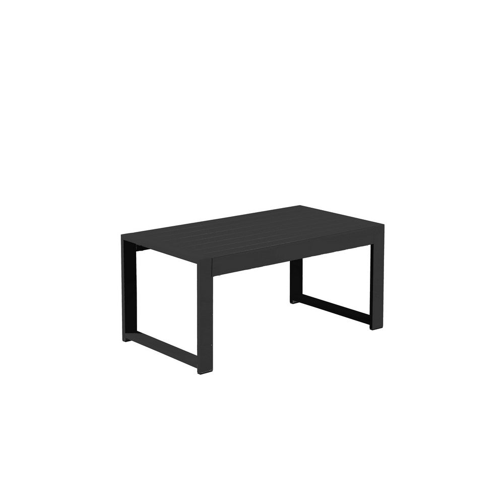 Benjara Kili 35 Inch Coffee Table, Polyresin Surface, Jet Black Aluminum Frame