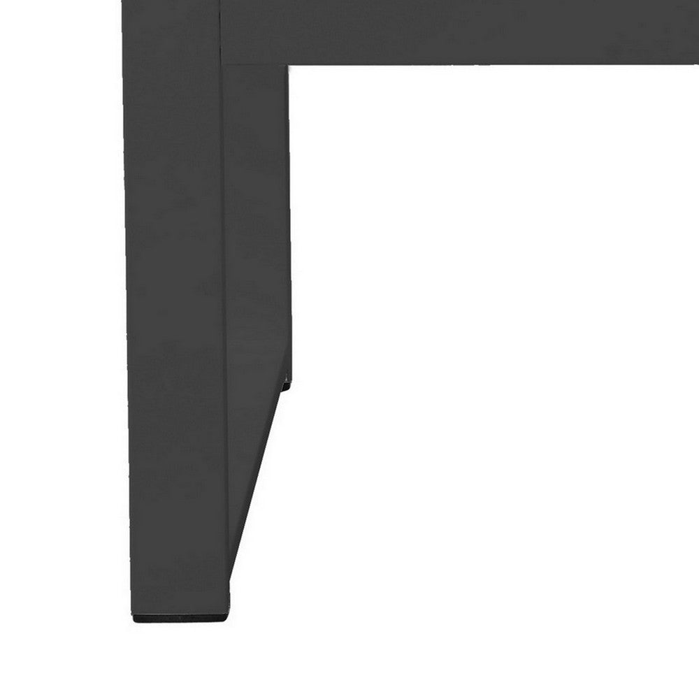 Benjara Kili 35 Inch Coffee Table, Polyresin Surface, Jet Black Aluminum Frame