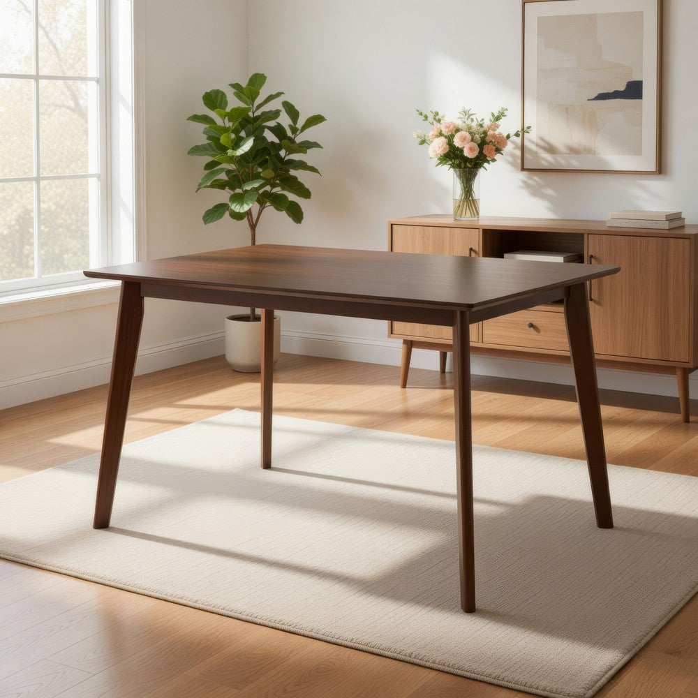Benjara Bev 47 Inch Modern Dining Table, Sleek Rubberwood Frame, Dark Walnut Brown