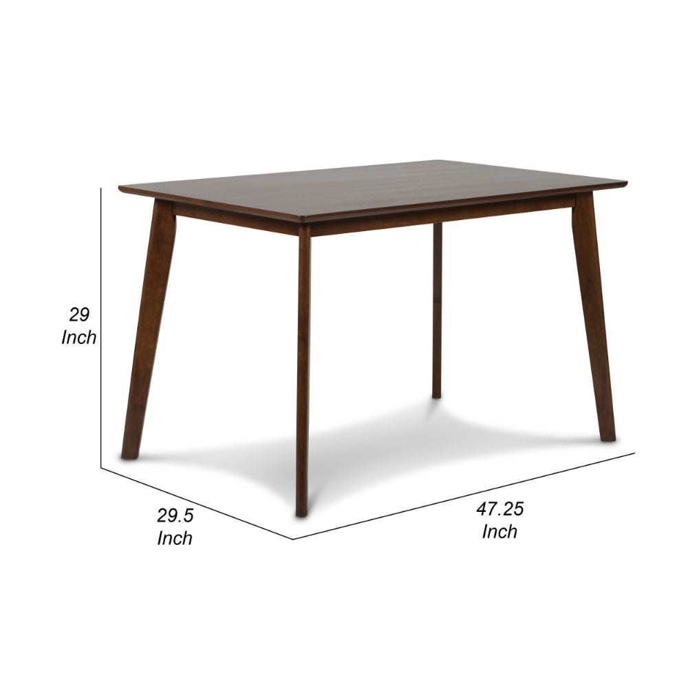 Benjara Bev 47 Inch Modern Dining Table, Sleek Rubberwood Frame, Dark Walnut Brown