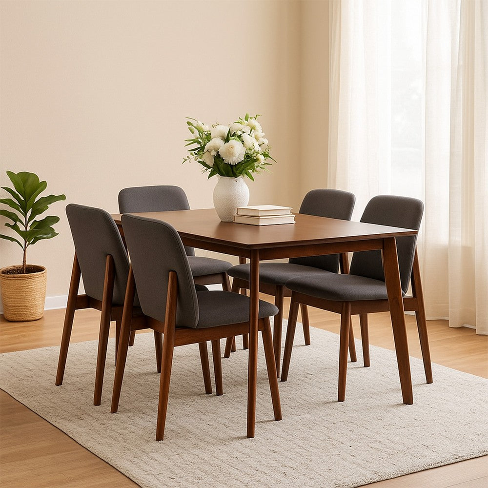 Benjara Bev 47 Inch Modern Dining Table, Sleek Rubberwood Frame, Dark Walnut Brown