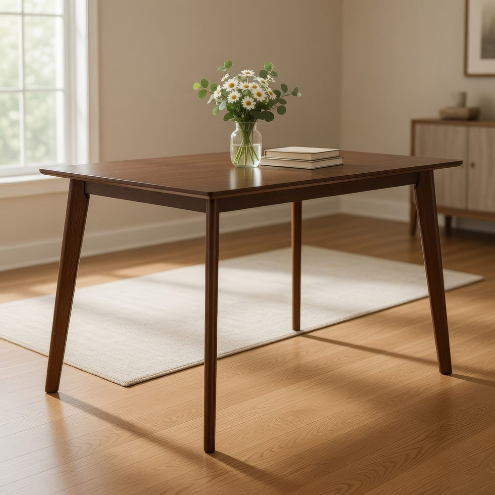 Benjara Bev 47 Inch Modern Dining Table, Sleek Rubberwood Frame, Dark Walnut Brown