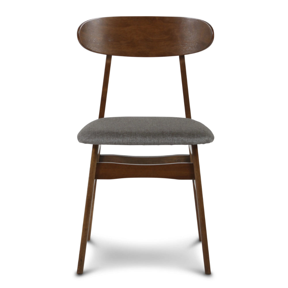 Benjara Bev 20 Inch Set of 2 Dining Chairs, Gray Cushions, Dark Brown Rubberwood