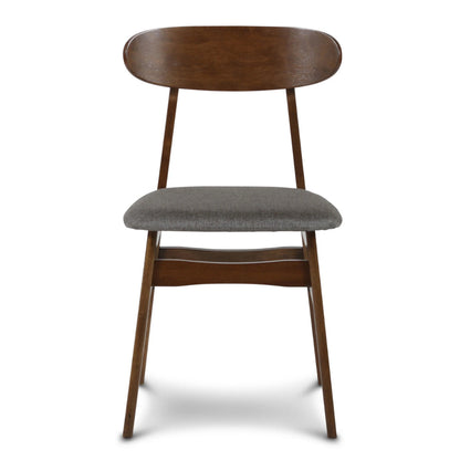 Benjara Bev 20 Inch Set of 2 Dining Chairs, Gray Cushions, Dark Brown Rubberwood