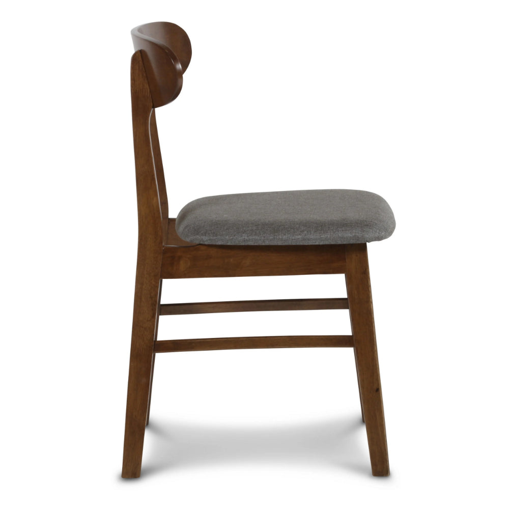 Benjara Bev 20 Inch Set of 2 Dining Chairs, Gray Cushions, Dark Brown Rubberwood