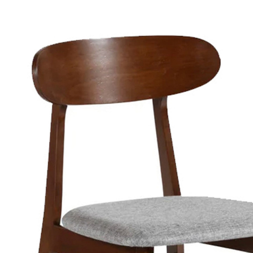 Benjara Bev 20 Inch Set of 2 Dining Chairs, Gray Cushions, Dark Brown Rubberwood