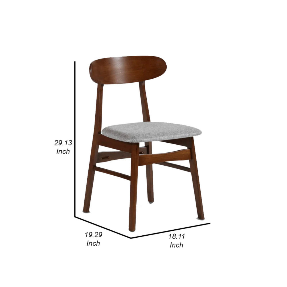 Benjara Bev 20 Inch Set of 2 Dining Chairs, Gray Cushions, Dark Brown Rubberwood