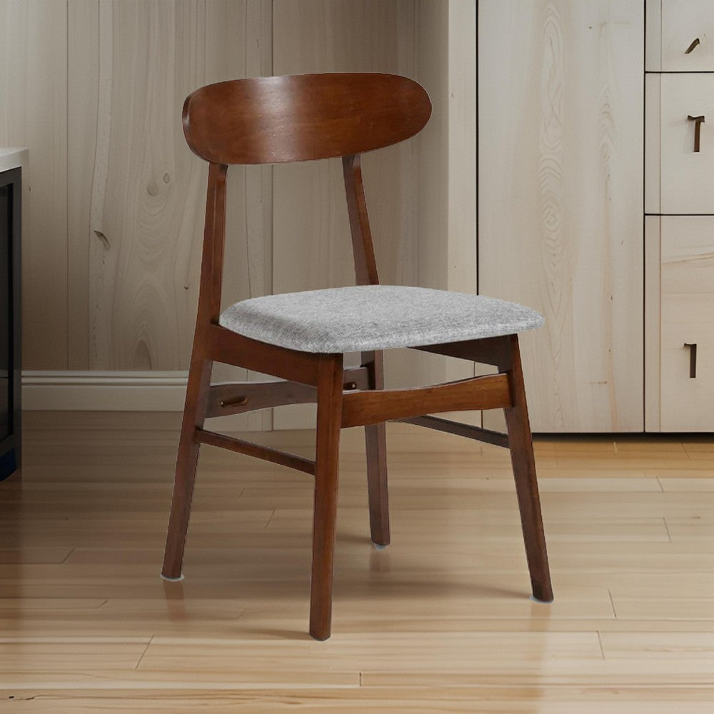 Benjara Bev 20 Inch Set of 2 Dining Chairs, Gray Cushions, Dark Brown Rubberwood