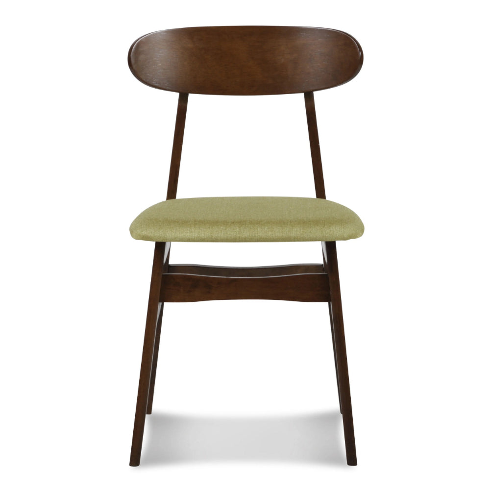 Benjara Bev 20 Inch Set of 2 Dining Chairs, Green Cushions, Dark Brown Rubberwood