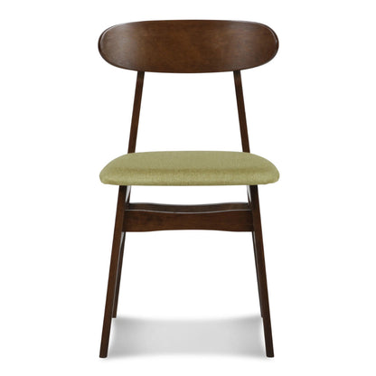 Benjara Bev 20 Inch Set of 2 Dining Chairs, Green Cushions, Dark Brown Rubberwood