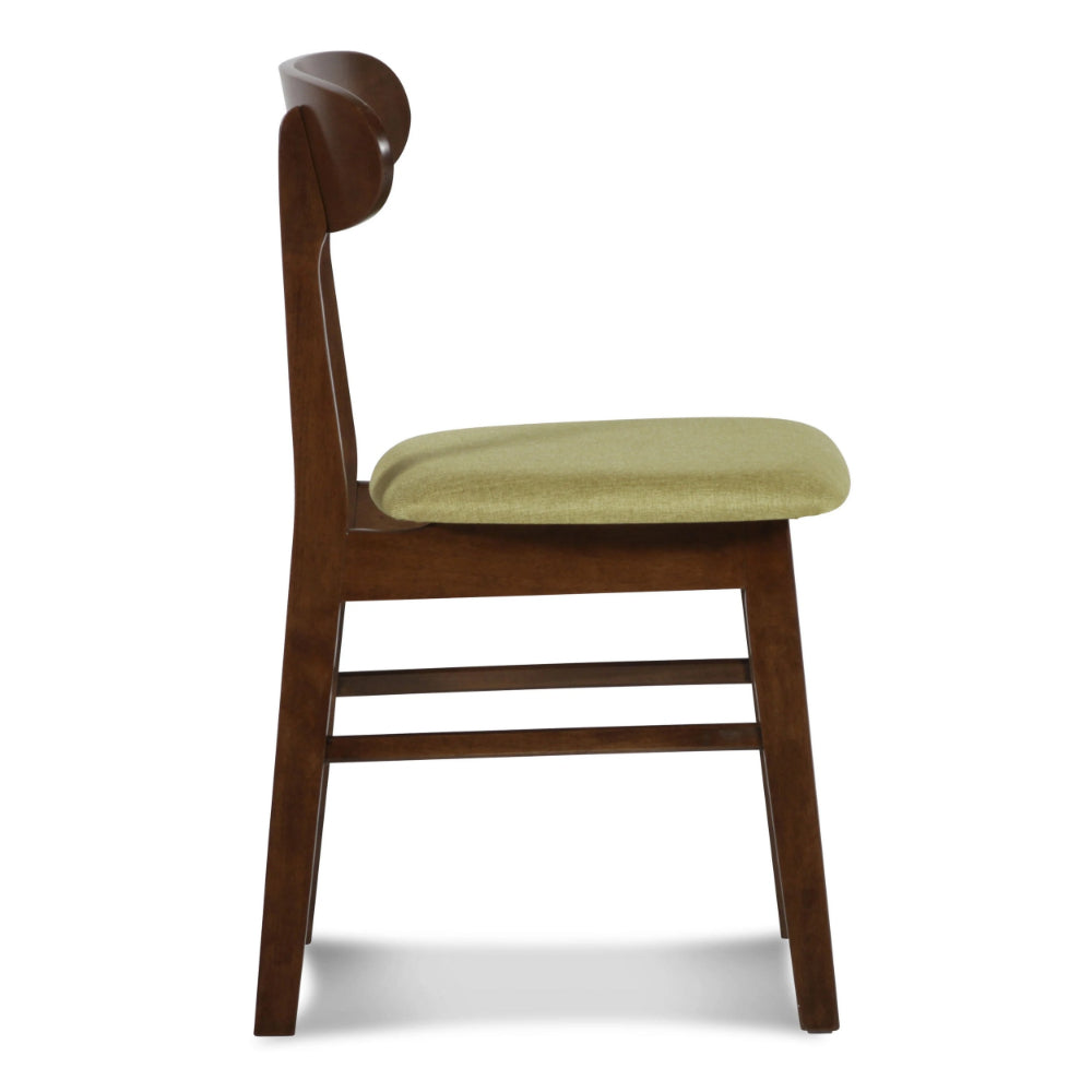 Benjara Bev 20 Inch Set of 2 Dining Chairs, Green Cushions, Dark Brown Rubberwood