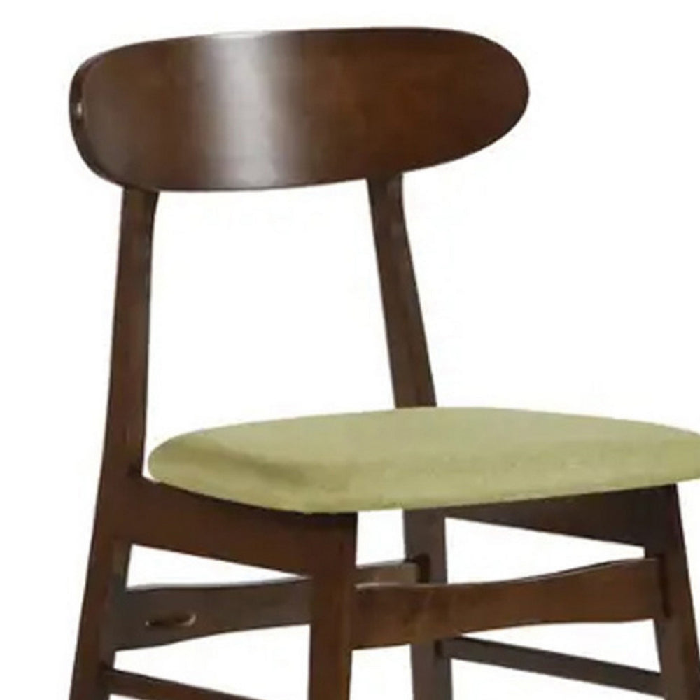 Benjara Bev 20 Inch Set of 2 Dining Chairs, Green Cushions, Dark Brown Rubberwood