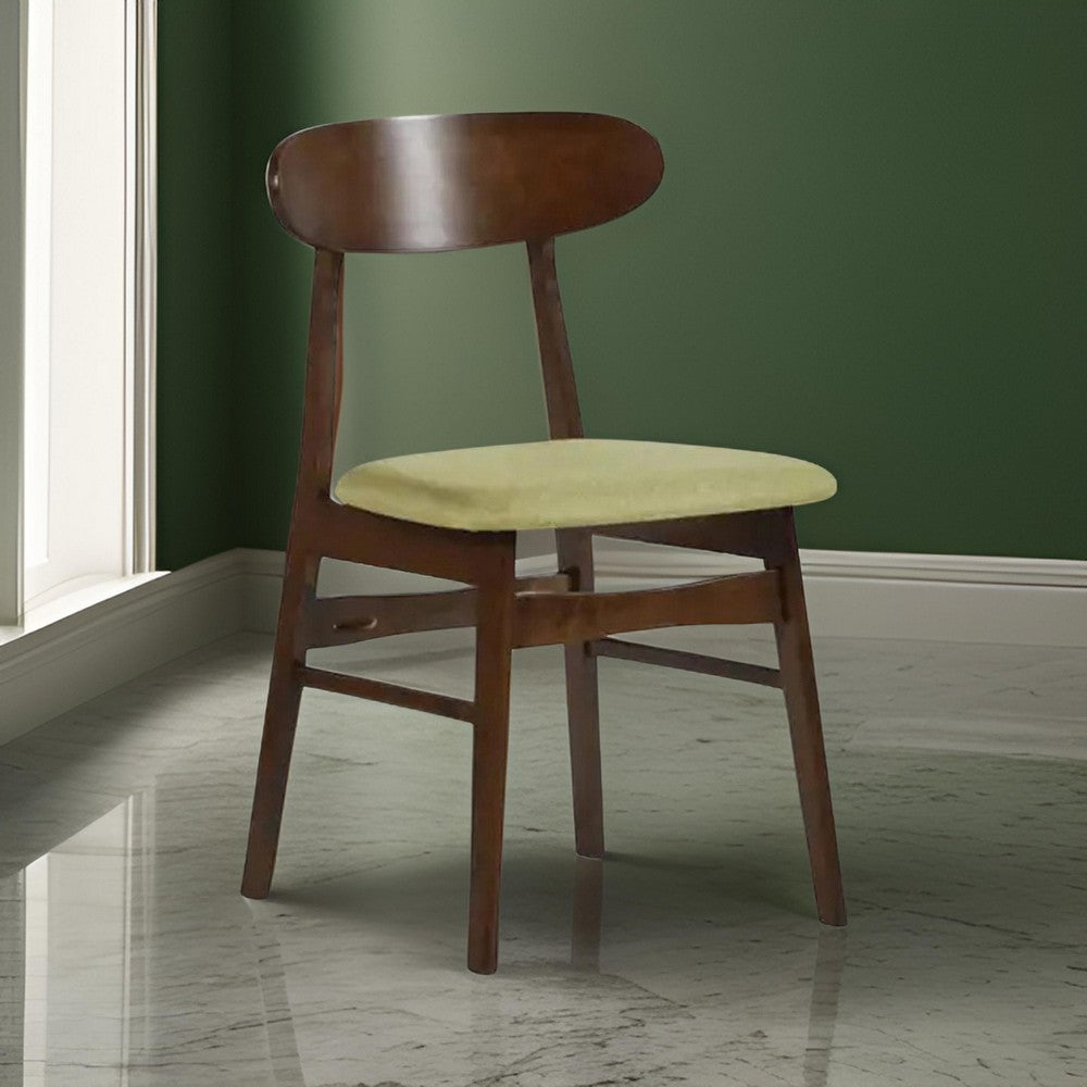 Benjara Bev 20 Inch Set of 2 Dining Chairs, Green Cushions, Dark Brown Rubberwood