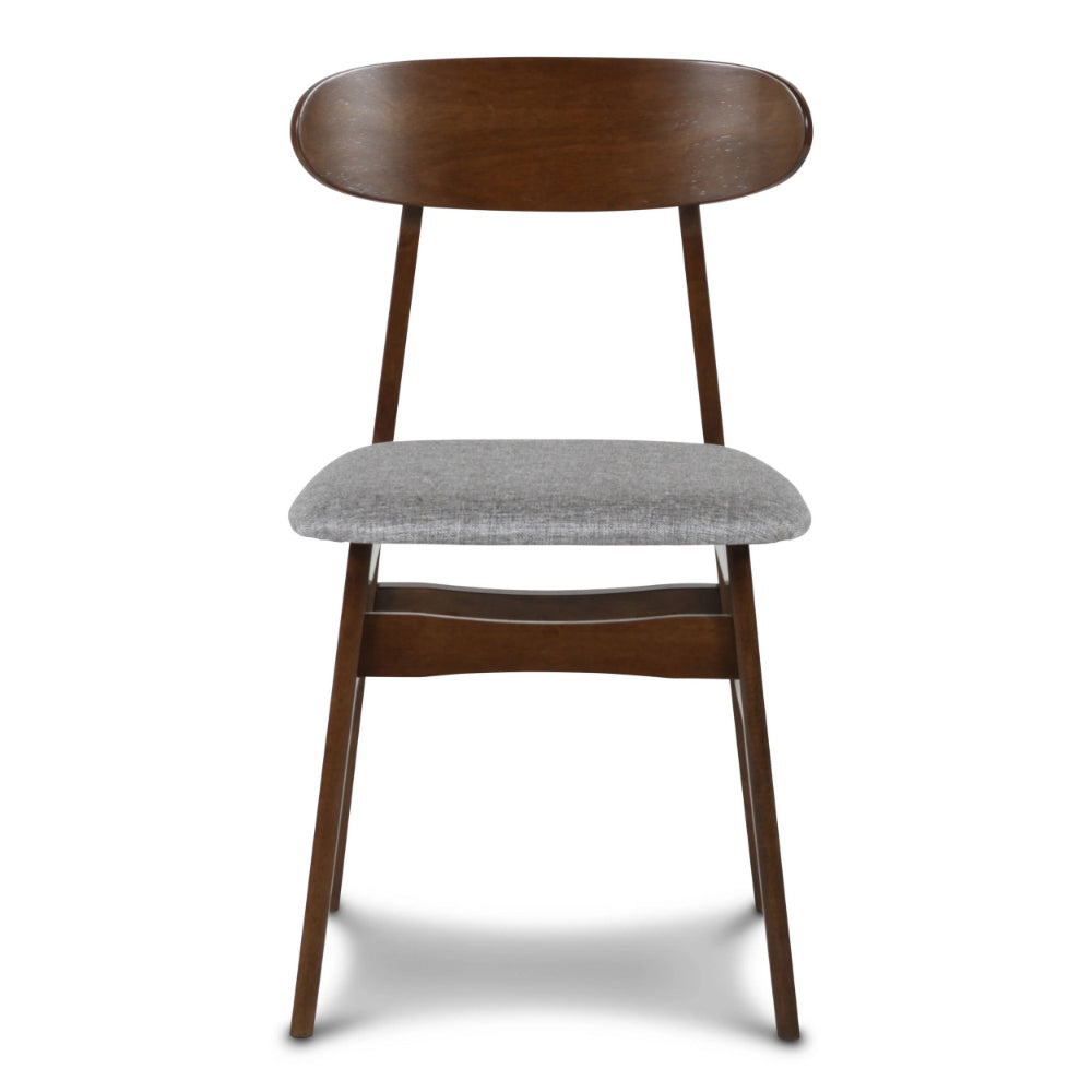 Benjara Bev 20 Inch Set of 2 Dining Chairs, Light Gray Cushions, Brown Rubberwood
