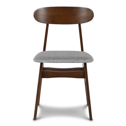 Benjara Bev 20 Inch Set of 2 Dining Chairs, Light Gray Cushions, Brown Rubberwood