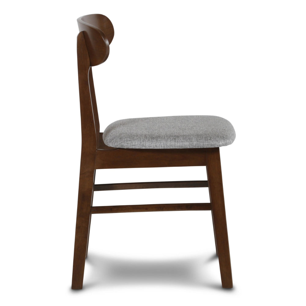 Benjara Bev 20 Inch Set of 2 Dining Chairs, Light Gray Cushions, Brown Rubberwood