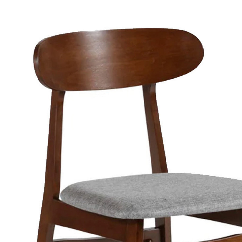 Benjara Bev 20 Inch Set of 2 Dining Chairs, Light Gray Cushions, Brown Rubberwood