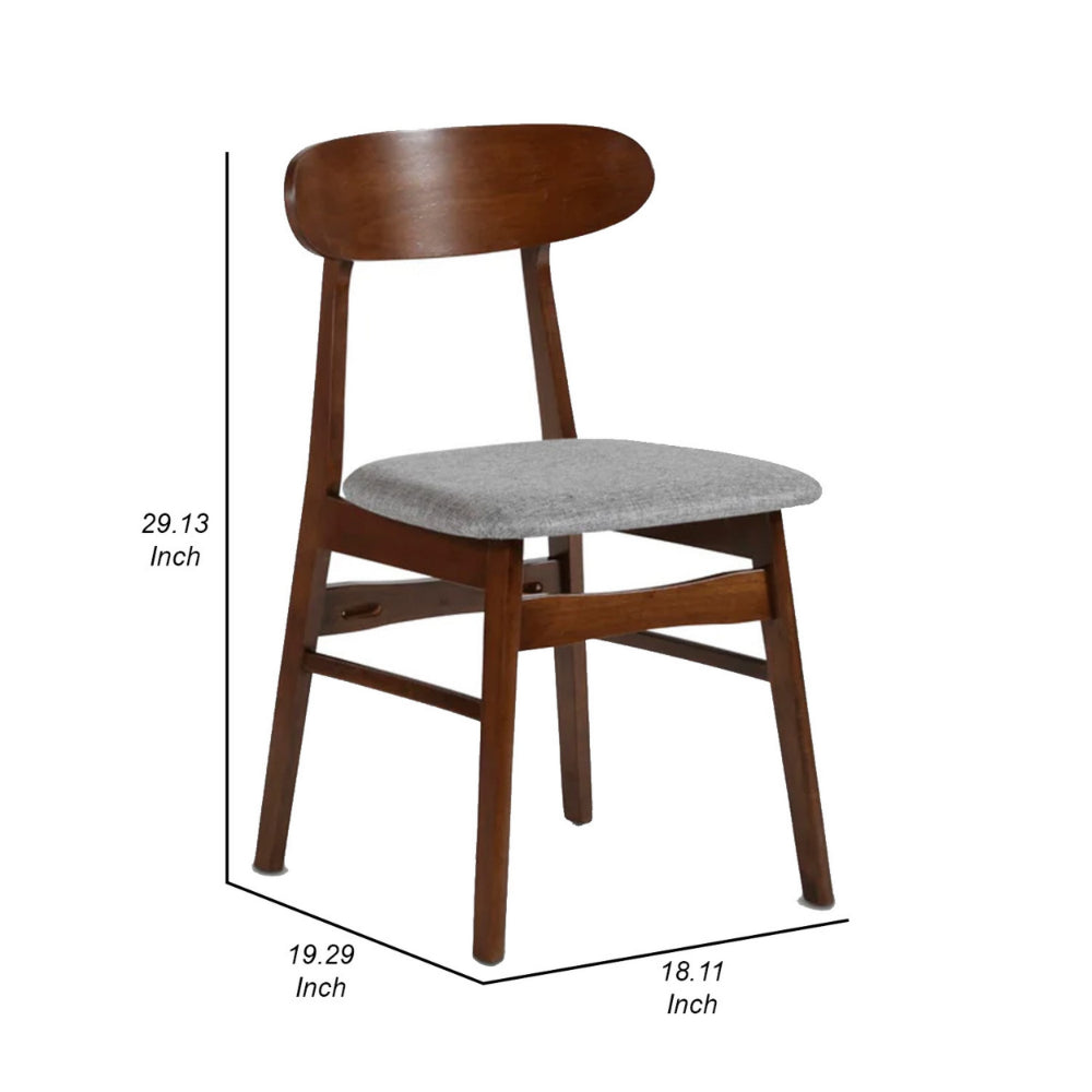 Benjara Bev 20 Inch Set of 2 Dining Chairs, Light Gray Cushions, Brown Rubberwood