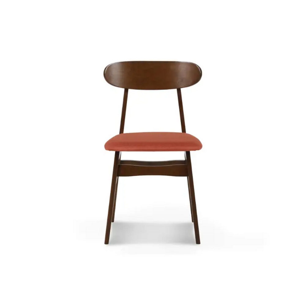Benjara Bev 20 Inch Set of 2 Dining Chairs, Orange Cushions, Dark Brown Rubberwood