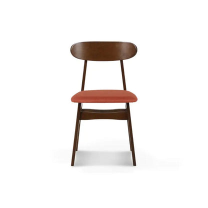 Benjara Bev 20 Inch Set of 2 Dining Chairs, Orange Cushions, Dark Brown Rubberwood