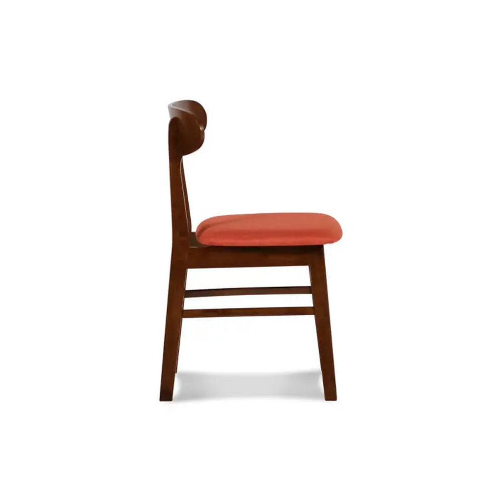 Benjara Bev 20 Inch Set of 2 Dining Chairs, Orange Cushions, Dark Brown Rubberwood