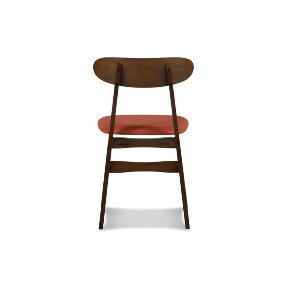 Benjara Bev 20 Inch Set of 2 Dining Chairs, Orange Cushions, Dark Brown Rubberwood