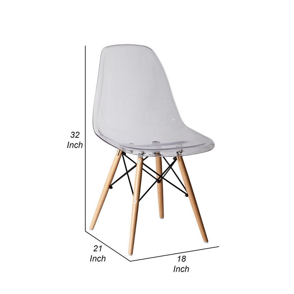 Benjara Louie 21 Inch Modern Side Chair, Set of 2, Wood Finished Legs, Translucent Seating