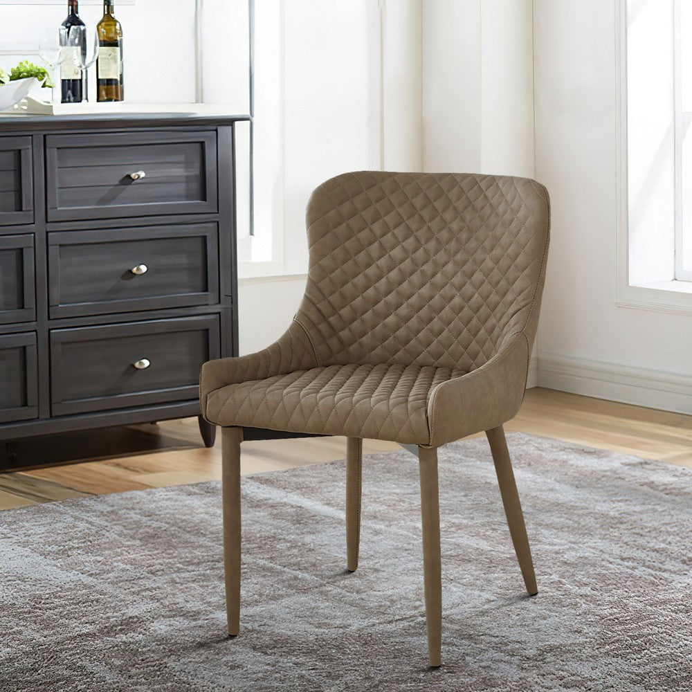 Benjara Tom 16 Inch Modern Dining Chair, Set of 4, Beige Vegan Faux Leather, Metal Legs