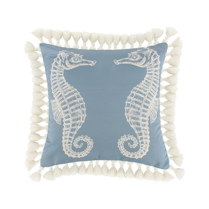 Benjara Set of 2 Decorative Throw Pillows, Seahorse And Starfish Polyester, Tassels