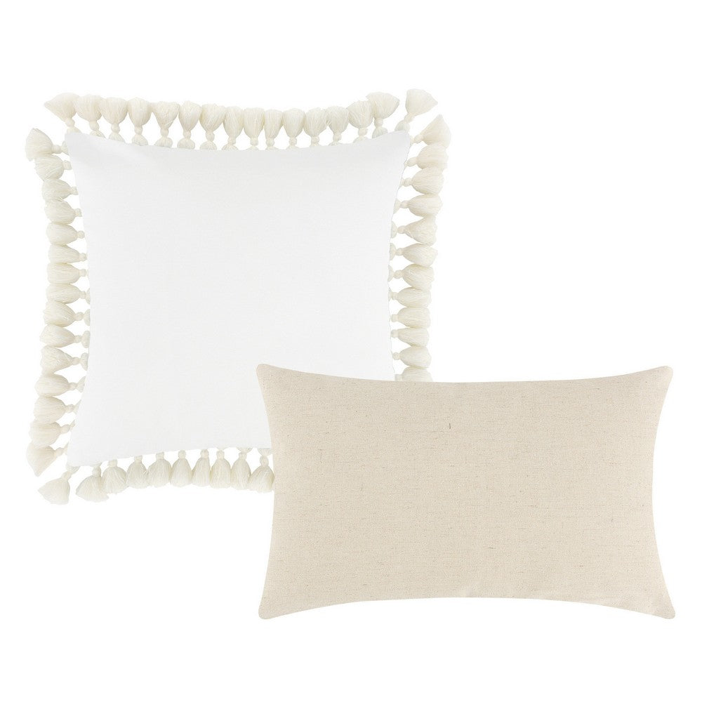Benjara Set of 2 Decorative Throw Pillows, Seahorse And Starfish Polyester, Tassels