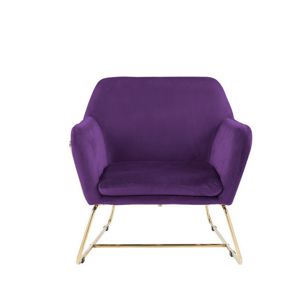 Benjara Zoey 30 Inch Modern Accent Chair with Gold Metal Frame And Purple Velvet