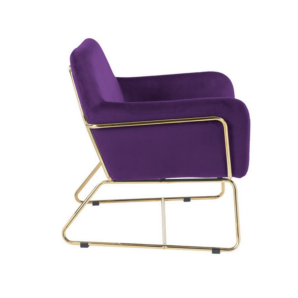 Benjara Zoey 30 Inch Modern Accent Chair with Gold Metal Frame And Purple Velvet